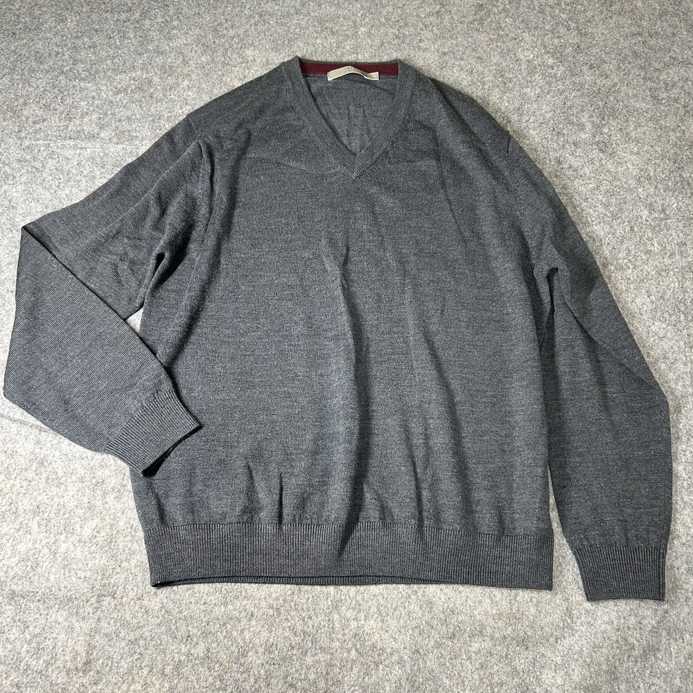 Raffi Linea Uomo Sweater Mens Large V-Neck 100% Extra Fine Merino Wool Gray FLAW